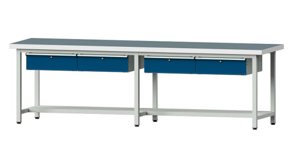 ANKE Werkbänke Arbeitstisch, Modell 195, 2800 x 800 x 850 mm, RAL 7035/5010, UBP 50 mm, 401.490