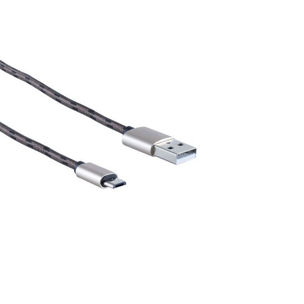 S-Conn USB Ladekabel, USB-A-Stecker auf USB Micro B Stecker, Nylon, braun, 0,9m, 14-50079