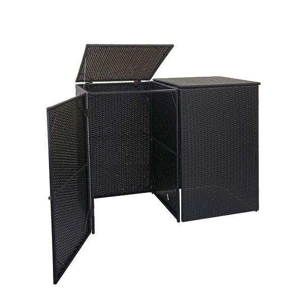 Mendler 2er-Mülltonnenverkleidung HWC-E25, Mülltonnenbox Mülltonnenabdeckung, Poly-Rattan 2x120l, schwarz, 65257
