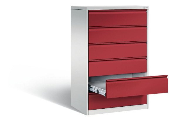 C+P Karteischrank Acurado, H1357xB787xT590mm, Farbe: Lichtgrau / Rubinrot, Griffleiste, 12936-323 S10030