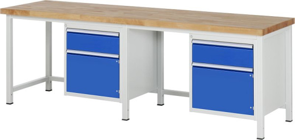 RAU Werkbank Serie 8000 - Gestell-Bauweise (Schweißgestell), 2 Unterbau-Container (1x Schublade, 1x Flügeltür), 2500x840x700 mm, 03-8152A1-257B4S.11