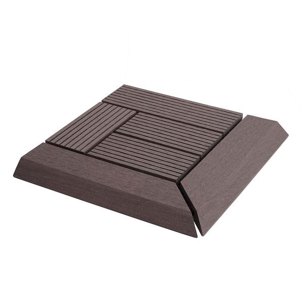 Mendler WPC Eck-Bodenfliese Rhone + Abschluss, Holzoptik Terrasse, 30x30cm Premium, Ecke, grau versetzt, 77625