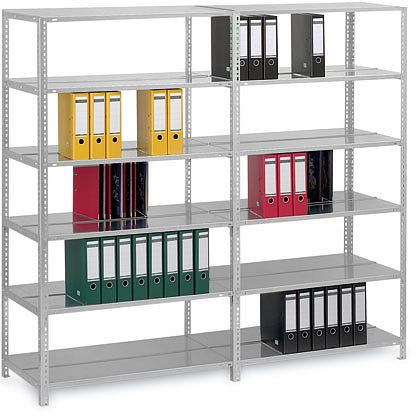 hofe Akten-Anbauregal, 800x600x750 mm, 3 Fachebenen, für 36 Ordner, verzinkt, 60 kg Fachlast, 300 kg Feldlast, zweiseitige Bedienung, WZA08607DD