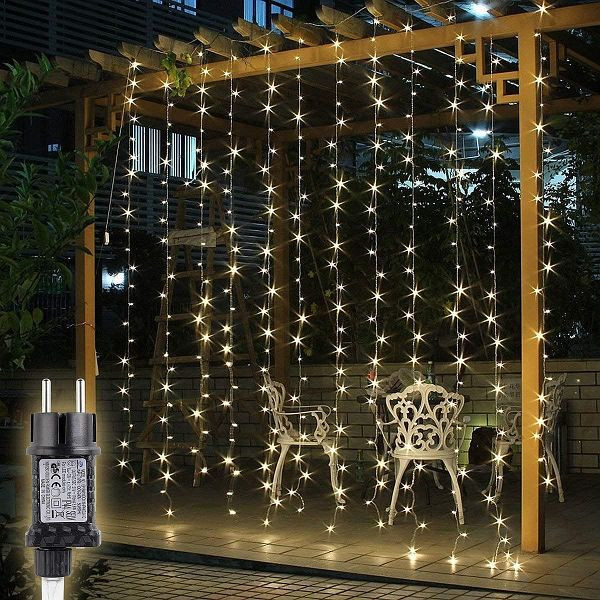 Salcar LED Lichtervorhang Außen 3x3 m, Lichterkette Vorhang Weihnachten Innen mit 8 Modi und Memory, 922215
