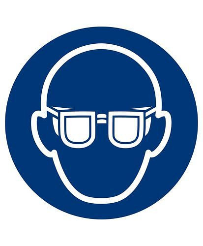 DENIOS Gebotsschild "Augenschutz benutzen", ISO 7010, Folie, selbstklebend, 30 mm, VE: 10 Bogen à 15 Stück, 285081