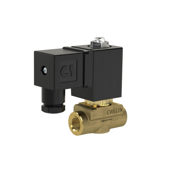 Riegler 2/2-Wege-Magnetventil, stromlos geschlossen, Messing, G 1/4, DN 3,0, PN 0-20, FPM, direktgesteuert 230V AC, 129295