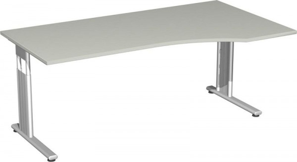 geramöbel PC-Schreibtisch rechts höhenverstellbar, C Fuß Flex, 1800x1000x680-820, Lichtgrau/Silber, S-617305-LS