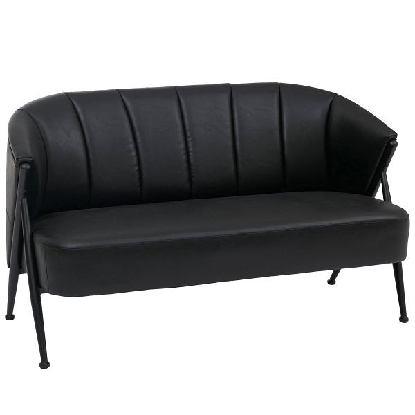 Mendler 2er-Sofa HWC-P30, Zweisitzer Polster-/Lounge-Sofa Couch Vintage Retro Industrial Metall Kunstleder, schwarz, 118693