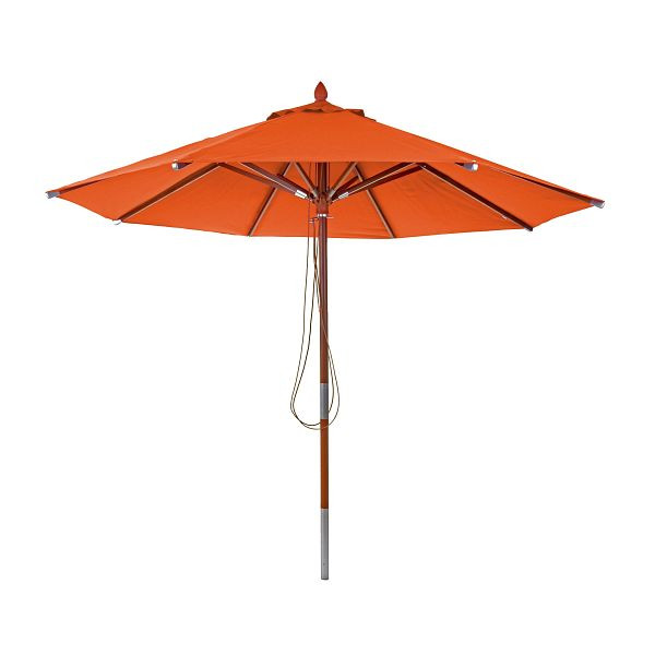 Mendler Gastronomie Holz-Sonnenschirm HWC-C57, Gartenschirm, Polyester/Holz 14kg, rund Ø3m Seilzug stoßsicher, terracotta, 66521