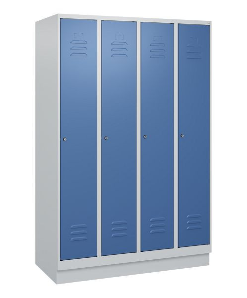 C+P Umkleidespind Classic PLUS mit Mitteltrennwand, Sockel, 4 Abteile, 1800x1200x500mm, 7035/5023, Zylinderschlösser, 0800207-40F S10020
