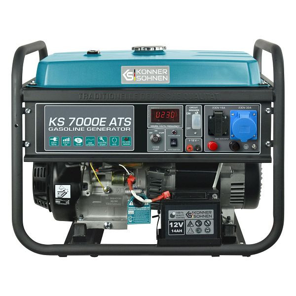 Könner & Söhnen 5500W Benzin E-start Stromerzeuger, 1x16A(230V)/1x32A(230V), 12V, ATS Notstromautomatik, Voltregler, Anzeige, KS 7000E ATS