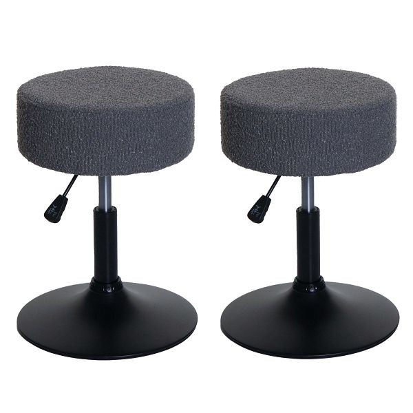 Mendler 2er-Set Hocker HWC-C22, Sitzhocker Schminkhocker, höhenverstellbar drehbar Ø 37cm Stoff Bouclé 450g/m² FSC®, dunkelgrau, 108892