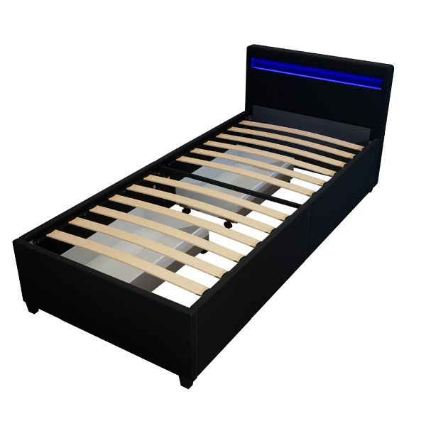 HOME DELUXE LED Bett NUBE mit Schubladen und Matratze - 90 x 200 cm Schwarz, 51094