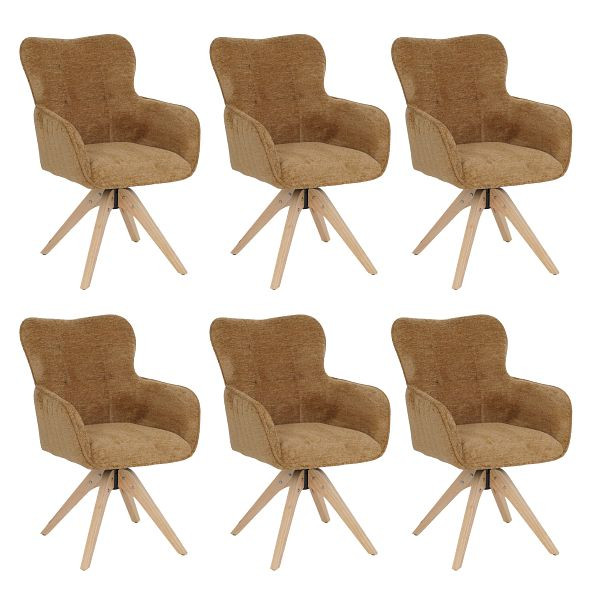 Mendler 6er-Set Esszimmerstuhl HWC-Q35, Küchenstuhl Armlehne drehbar Auto-Return, Stoff Chenille (680g/m²) Holz MVG, senfgelb, 3x130704