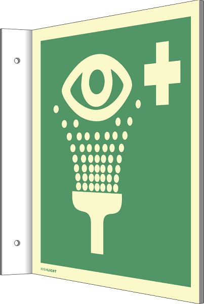 Moedel Fahnenschild Augenspüleinrichtung, ISO 7010, Kunststoff, nachleuchtend, 160-mcd, 200x200 mm, 65634