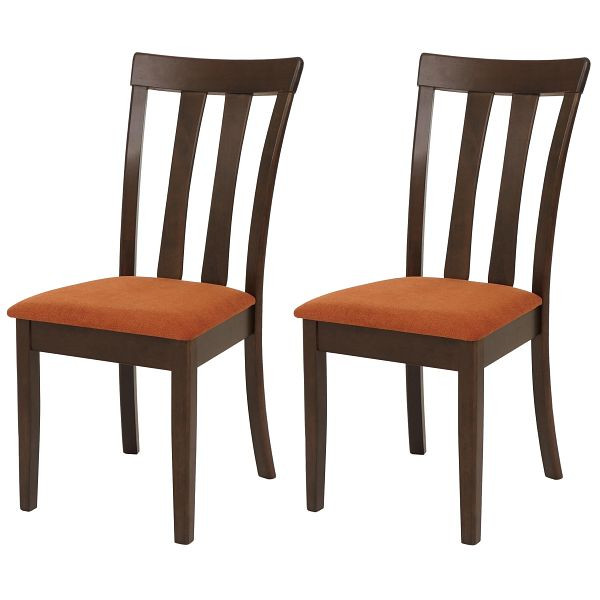 Mendler 2er-Set Esszimmerstuhl HWC-G46, Küchenstuhl Stuhl, Stoff/Textil Massiv-Holz, dunkles Gestell, orange, 119451