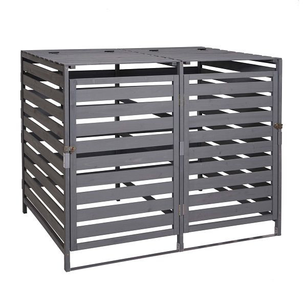 Mendler XL 2er-/4er-Mülltonnenverkleidung HWC-H62, Mülltonnenbox, erweiterbar 110x65x93cm Massiv-Holz, hellgrau, 73715