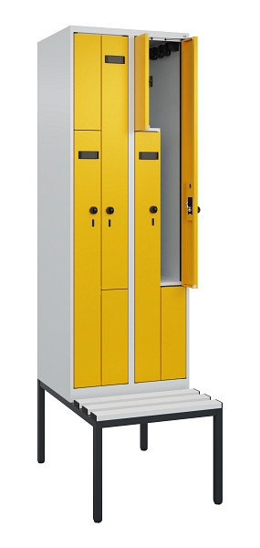 C+P Z-Spind Evolo PLUS, Bank, 4 Fächer, 2120x600x815mm, 7035/1004, Drehriegel, Sitzfläche Kunststoff, Sitzbank, 0490537-204 S10054