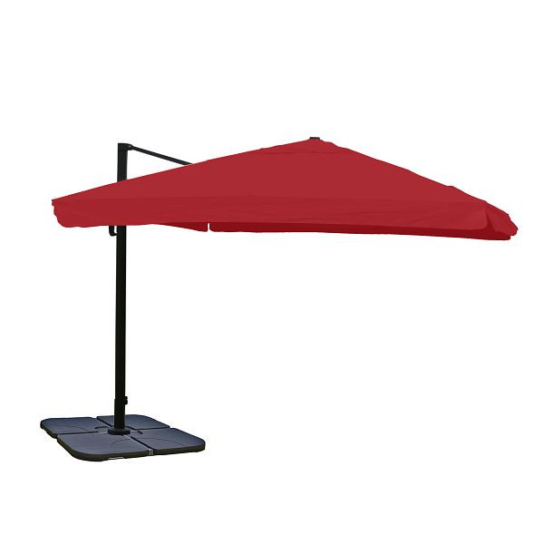 Mendler Ampelschirm HWC-A96, Sonnenschirm Gastronomie 3x3m (Ø4,24m) Polyester/Alu 23kg, Flap, bordeaux mit Ständer, 134191+31831