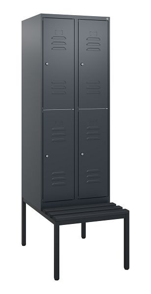 C+P Doppelstöckiger Spind Classic PLUS, 2 Abteile, 1950x600x815mm, 7016/7016, Zylinderschlösser, mit untergebauter Sitzbank, 0803505-20 S10087