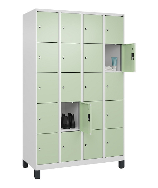 C+P Schließfachschrank Evolo PLUS, mit Füßen, 20 Fächer, 1950x1200x500mm, 9016/6019 Weissgrün, 049010-405 S10019