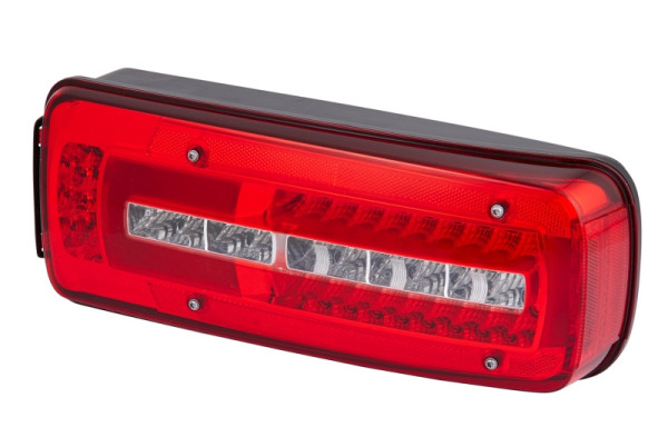 HELLA Heckleuchte, Truck Full LED, LED, 24V, Anbau/geschraubt, Lichtscheibenfarbe: glasklar/rot, Kabel: 500mm, HDSCS, AMP, rechts, 2VP 012 381-261