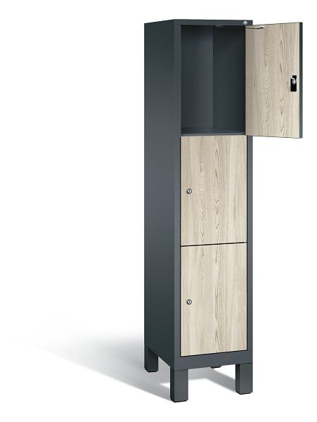 C+P Schließfachschrank Evolo, H1850xB420xT500mm, Farbe: Anthrazitgrau / Dekor Sen-Esche, 3 Fächer, 48010-123 S10132