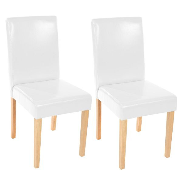 Mendler 2er-Set Esszimmerstuhl Stuhl Küchenstuhl Littau, Leder, weiß, helle Beine, 31523