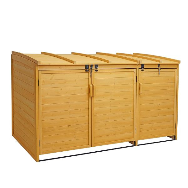 Mendler XL 3er-/6er-Mülltonnenverkleidung HWC-H75b, Mülltonnenbox, erweiterbar 121x66x92cm Holz, braun, 81689+81687