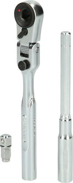 KS Tools 1/4" Bit-Gelenk-Umschalt-Knarren-Satz mit Steckadapter für Stecknüsse, 3-teilig, 918.1590