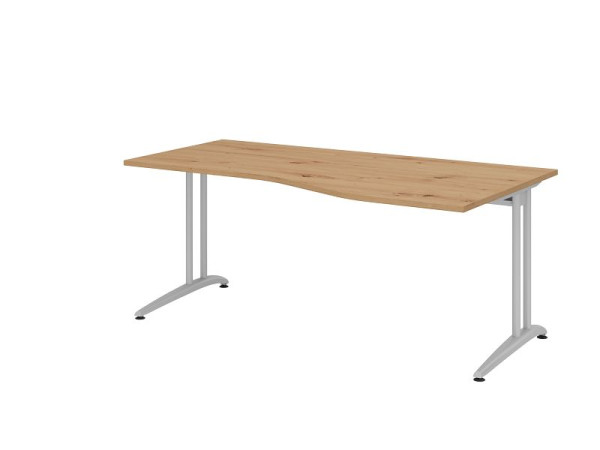 Hammerbacher Schreibtisch BS18, 180 x 100/80cm, Platte: Asteiche, 25 mm dick, C-Fuß-Gestell Silber (ähnlich RAL 9006), Arbeitshöhe 72 cm, VBS18/R/S