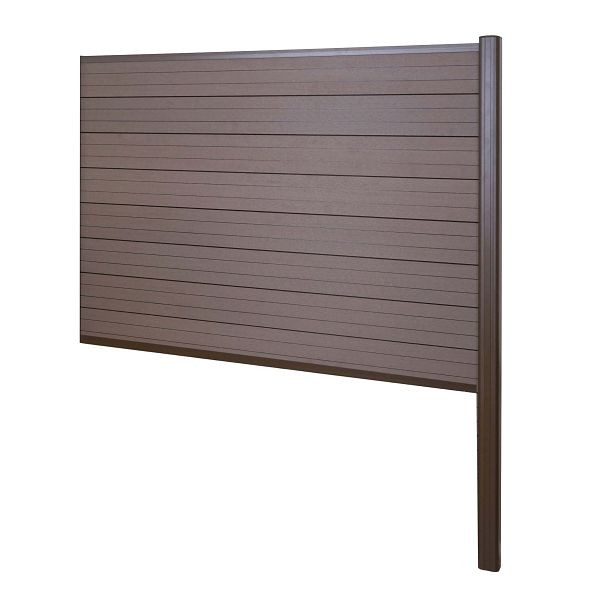 Mendler WPC-Sichtschutz Sarthe, Zaun Windschutz, Alu-Pfosten zum Einbetonieren, Erweiterungselement, 185cm braun, 64889+76232+76235+76259