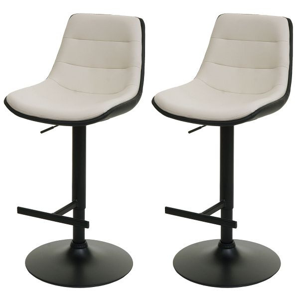 Mendler 2er-Set Barhocker HWC-L85, Barstuhl Tresenhocker Drehhocker, höhenverstellbar mit Lehne Kunstleder, creme-beige, 102529