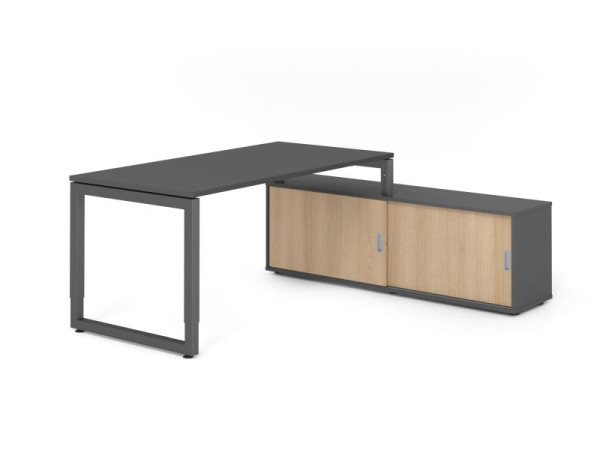 Hammerbacher Aufsatz-Schreibtisch RSE16, 160x80cm, Platte: Graphit, 25mm dick, Rahmen Graphit, höheneinstellbar, Graphit / Eiche, VRSE16SB/G/G/G/E