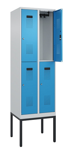 C+P Doppelstock-Spind Evolo PLUS, Gestell, 4 Fächer, 2120x600x500mm, 7035/5012, Zylinderschloss, 0493307-20 S10034
