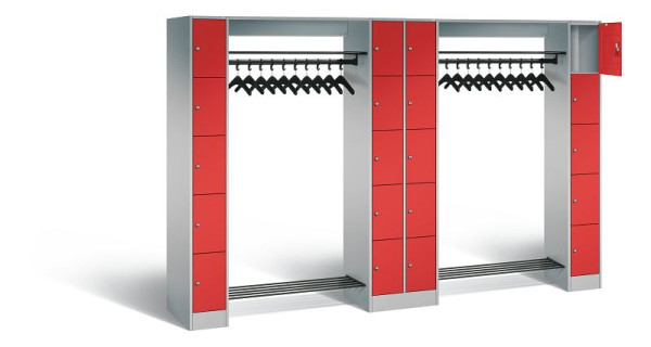 C+P Offene Garderobe Serie 8070, H1950xB2840xT480mm, Farbe: Weißaluminium / feuerrot, 80730-20 S10213