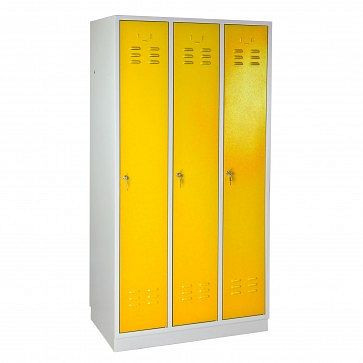 ADB Spind / Garderobenschrank "Regular" 3-türig, Maße (HxBxT): 1775x890x500 mm, Farbe Korpus: lichtgrau (RAL 7035), Farbe Türen: Rapsgelb (RAL 1021), 40900