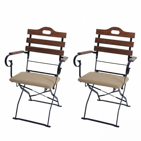 Mendler 2er-Set Biergartenstuhl HWC-J40, Klappstuhl Gartenstuhl, Gastronomie-Qualität Akazie, hellbraun, Polster sandfarben, 120125