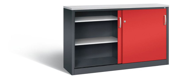 C+P Sideboard mit Schiebetüren Acurado, H1000xB1600xT400mm, Farbe: Schwarzgrau / feuerrot, Bügelgriff, 2146-00 S10149
