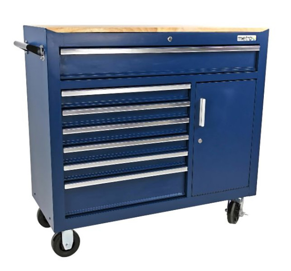Metra Werkzeugwagen, groß, 7 Schubladen und 1 Schranköffnung, mit Holzplatte, 10392