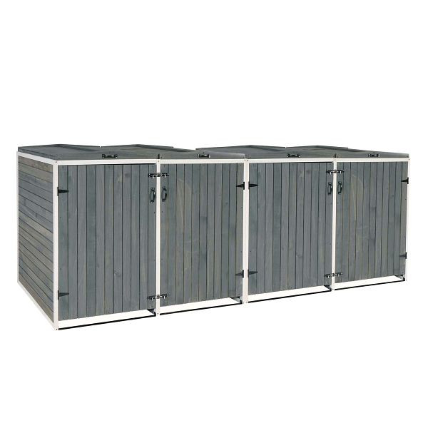 Mendler XL 4er-/8er-Mülltonnenverkleidung HWC-H74, Mülltonnenbox, erweiterbar 120x75x96 Holz, grau-weiß, 2x80478+2x80479