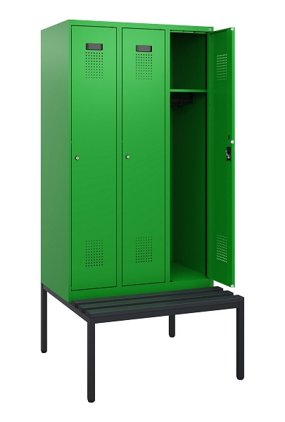 C+P Spind Evolo PLUS, 3 Abteile, 1950x900x815mm, 6037/6037, Zylinderschloss, Material Sitzfläche Kunststoff, Sitzbank, 0490505-30 S10107