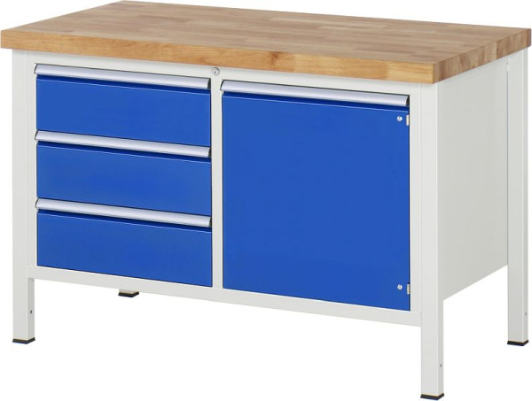 RAU Werkbank Serie 8000 - Gestell-Bauweise (Schweißgestell), 3 x Schublade, 1 x Tür, 1 x Fachboden, 1250x840x700 mm, 03-8468A2-127B4S.11