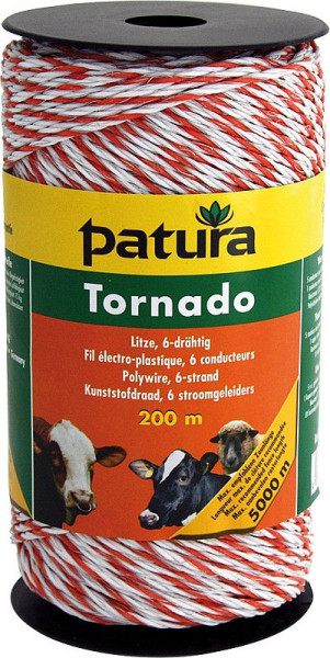 Patura Tornado Litze, 200 m Rolle, weiss-orange 5 Niro 0,20 mm, 1 Cu 0,30 mm, 180501
