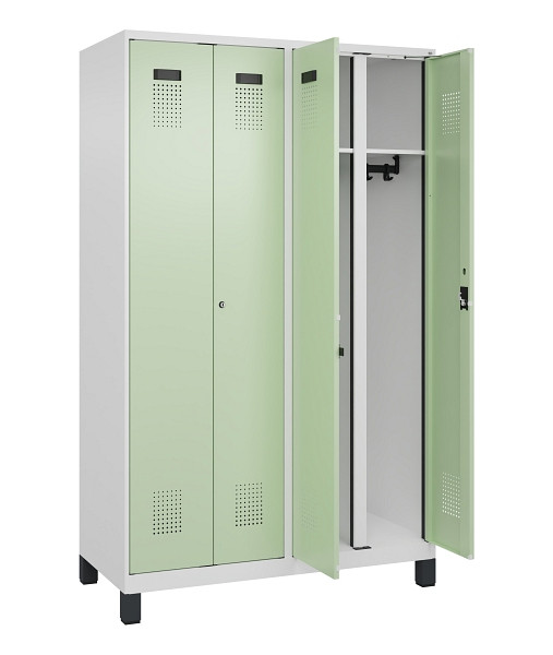 C+P Schwarz-Weiß-Spind Evolo PLUS, mit Füßen, 4 Abteile, 1950x1200x500mm, 9016/6019 Weissgrün, Abteilbreite 300 mm, Schlüssel 2, 049012-40 S10046