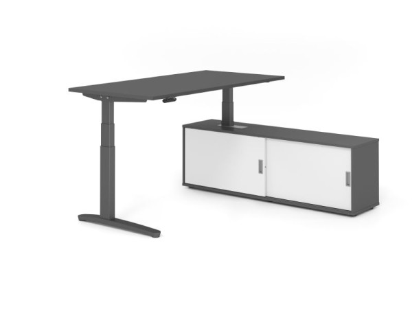 Hammerbacher Schreibtisch XBHM16, 160x80cm, Platte: Graphit, 25mm dick, C-Fuß Gestell Graphit, Höhe: 65 - 129 cm, Graphit / Weiß, VXBHM16SB/G/G/G/W