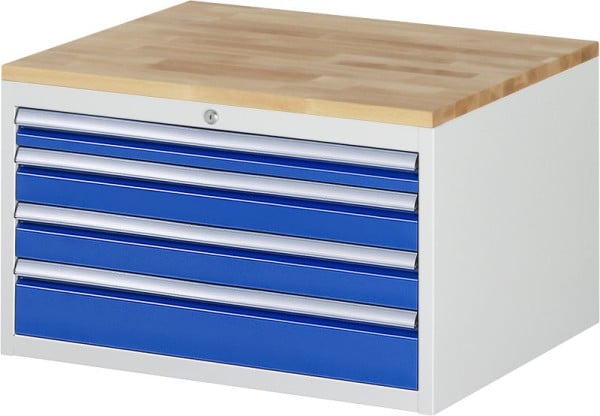 RAU Schubladenschrank Serie 7000, B770 x T650 x H465mm, Schubladen: 1xH60, 2xH90, 1xH120 mm, Buche-Massiv-Arbeitsplatte, Stärke 25mm, 03-XL2.7A-B.11