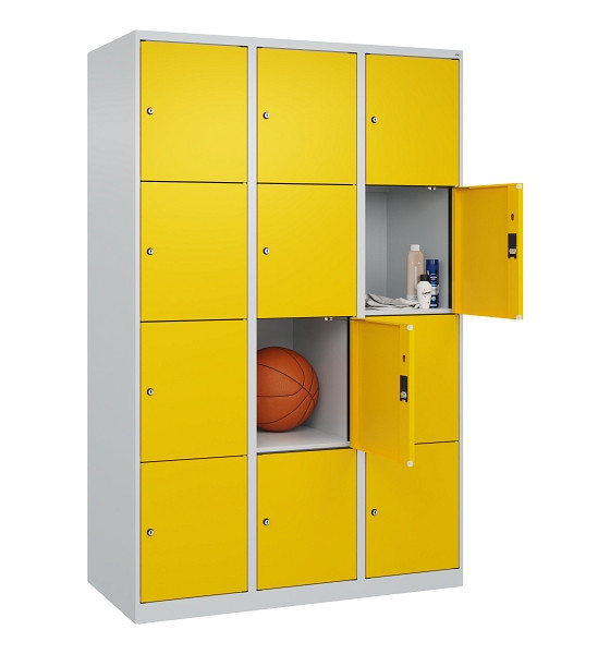 C+P Schließfachschrank Evolo PLUS, 12 Fächer, 1850x1200x500mm, 7035/1023, Abteile 3, Abteilbreite 400 mm, 049000-324 S10001