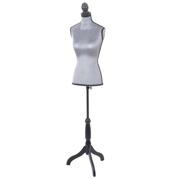 Mendler Schneiderpuppe T220, Schaufensterpuppe Torso weiblich, Schaumstoff, Samt grau, 69299