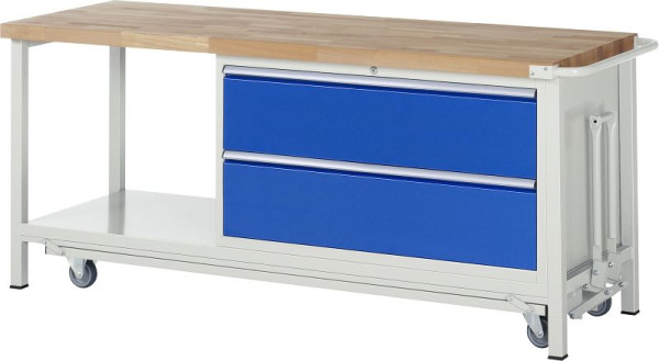 RAU Absenkbare Werkbank 8000 - Modell 8355, B2000 x T700 x H880 mm, Unterbau-Container rechts, 2x Schubladen: 2xH270 mm, 05-8355A6-207B4F.11